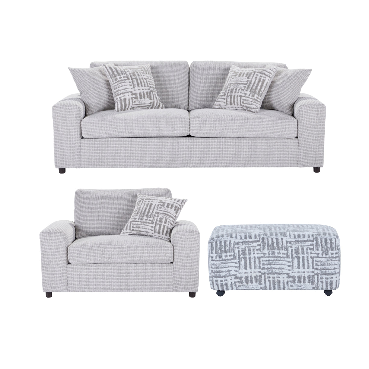 Roundhill Furniture Lancelot Living Room Collection - 3-Piece Sofa Set with Cuddle Chair & Ottoman for Cozy Home Decor | Perfect for Family Movie Nights & Small Space Living Rooms