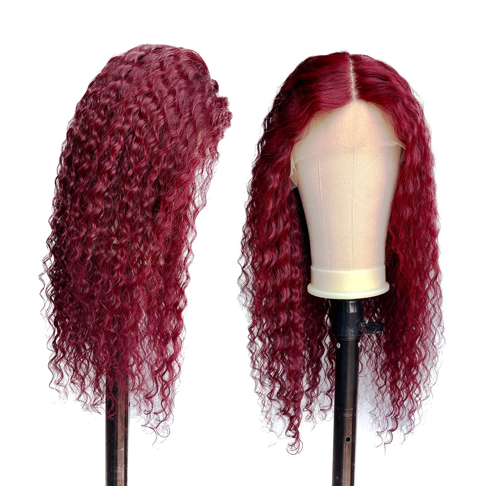9A Brazilian Human Hair Lace Front Wig - 14Inch Deep Wavy 150% Density Burgundy Curly Wig with 13x6x1 Pre-Plucked Hairline & Bleached Knots for Black Women | Perfect for Daily Wear, Special Occasions & Protective Styling