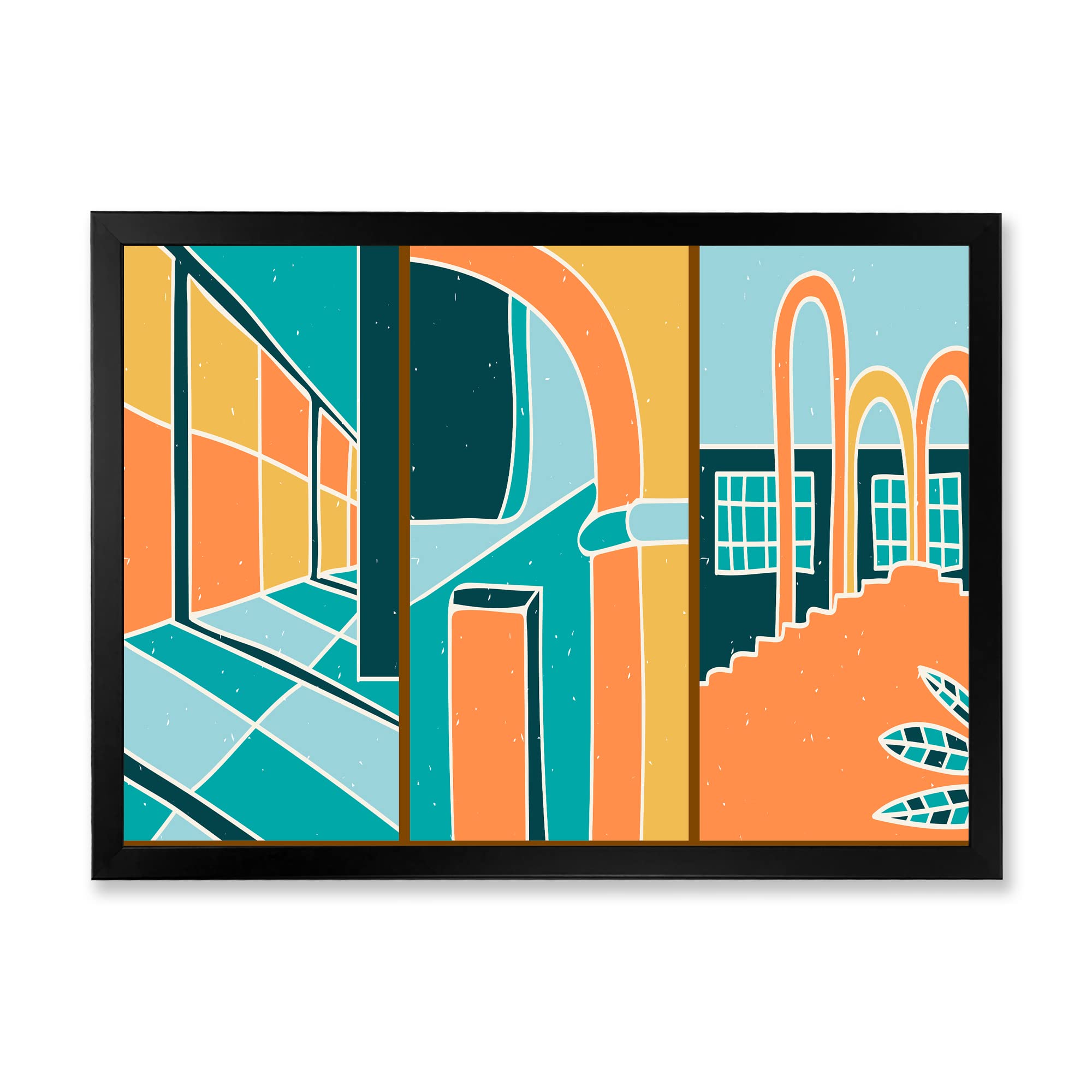 Vintage Style Geometric Shapes Building Windows - Modern Framed Wall Art Decor for Living Room, Bedroom & Office