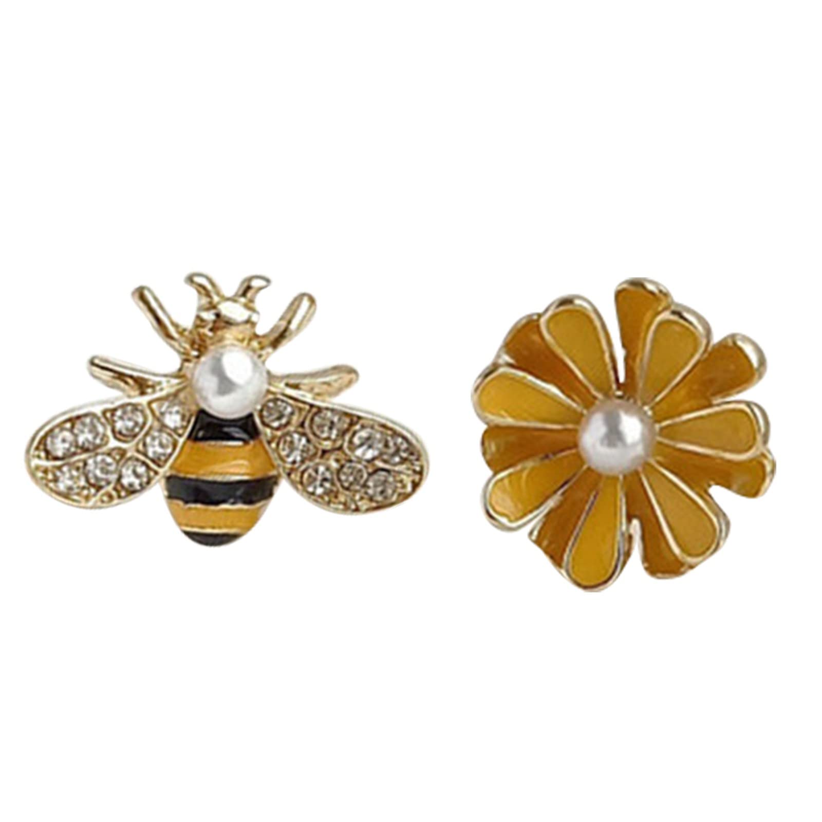 Rhinestone Bee & Daisy Stud Earrings for Women & Teens - Cute Animal Flower Jewelry for Casual Wear, Parties & Gifts