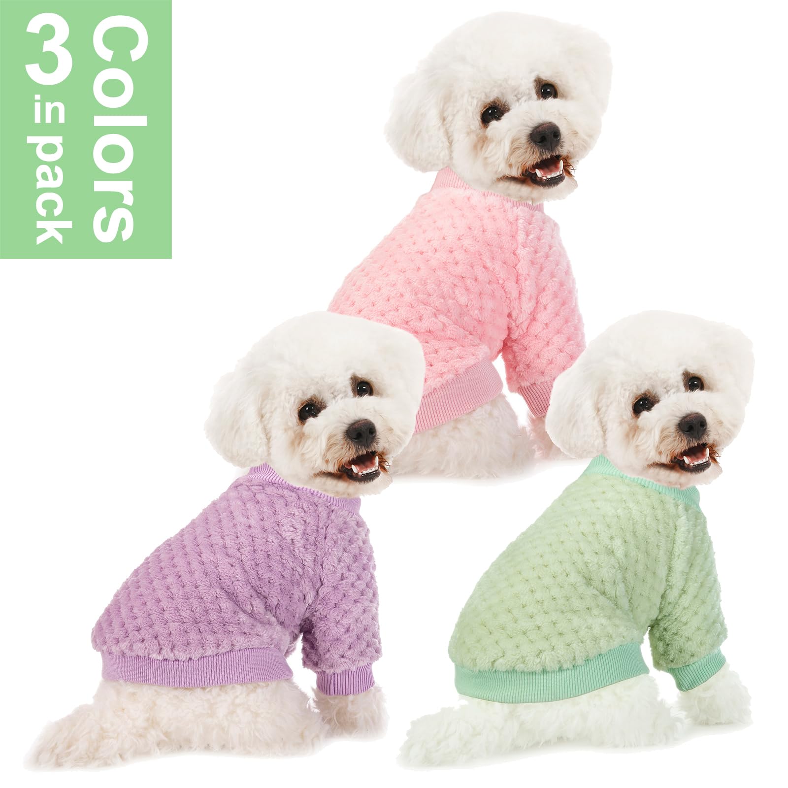 Warm Soft Flannel Dog Sweater 2 or 3 Pack - Cozy Pet Clothes for Small Medium Dogs & Cats, X-Large Size Pink Purple Light Green - Perfect for Winter Walks & Indoor Comfort