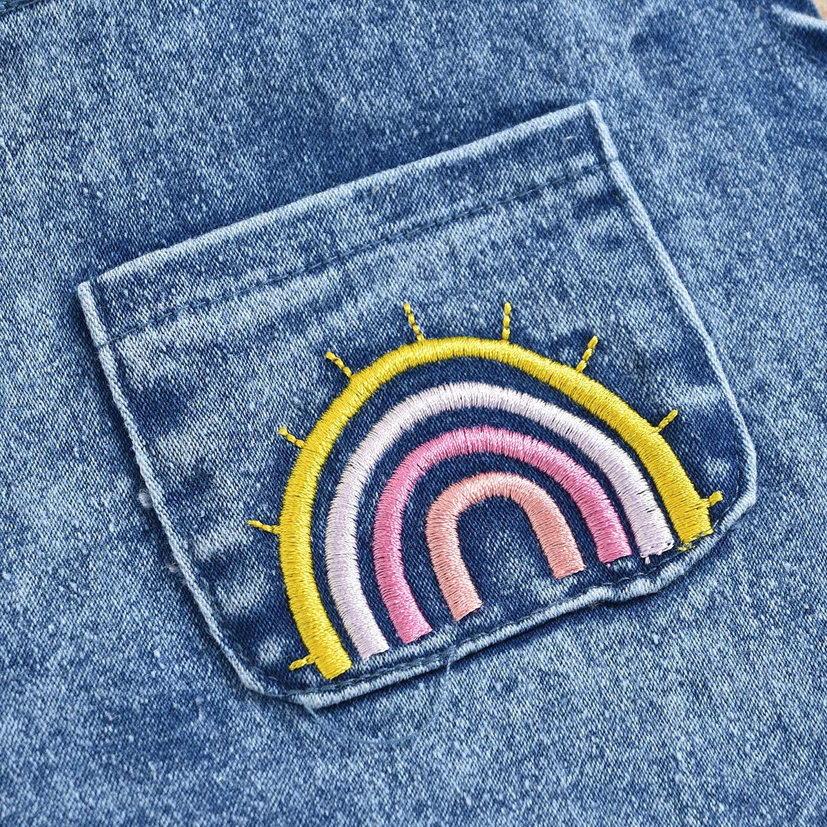 Mubineo Newborn Baby Girl Outfit Set - Rainbow Denim Romper, Bib & Headband | Adorable Infant Fashion for Photos, Parties & Everyday Wear