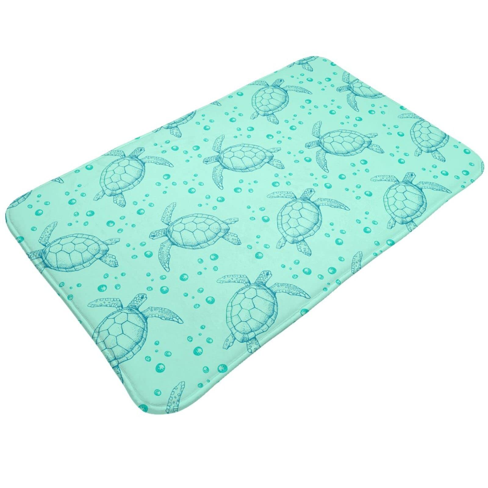 **BoeHiop Soft Non-Slip Bath Mat - Turtle Bubbles Green Background Absorbent Rug for Bathroom, Kitchen, Indoor & Outdoor Use - 20x31.5 Inch - Home Decor & Personalized Doormat**    *(Perfect for bathroom floors, kitchen sinks, entryways, and outdoor patios - adds comfort and style to any space!)*
