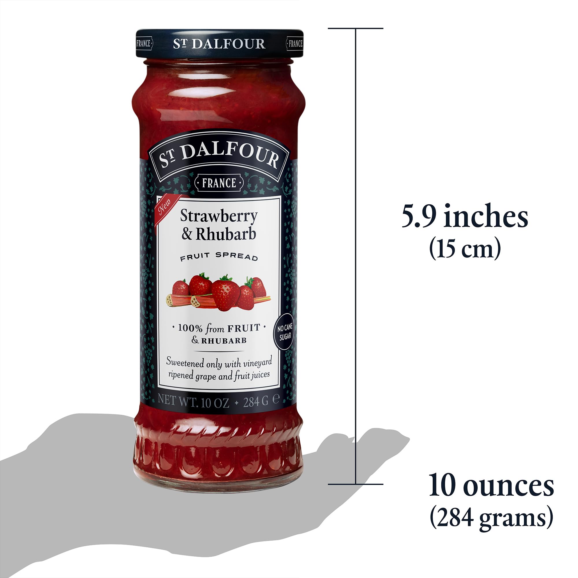 St. Dalfour Strawberry & Rhubarb Fruit Spread - 10oz - 100% Natural Fruit Preserves, No Artificial Ingredients, Non-GMO, No Added Sugar - Perfect for Toast, Yogurt & Desserts