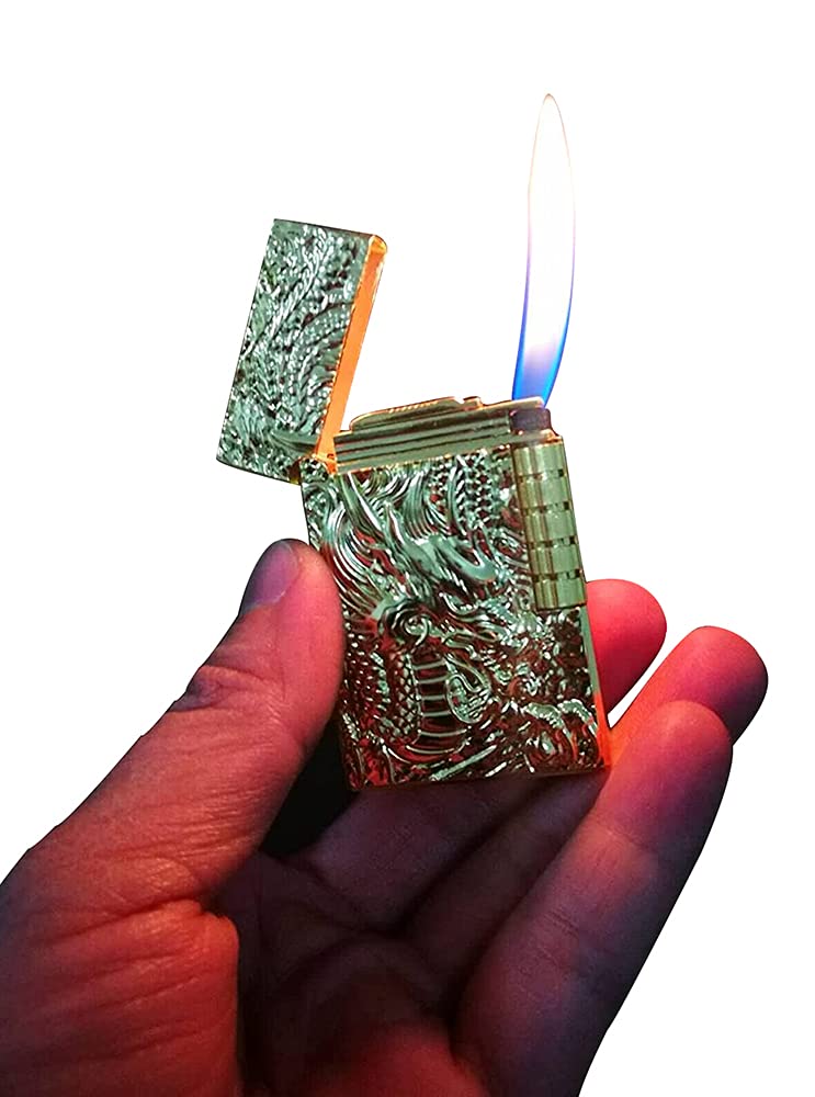 Dragon Carved Open Flame Butane Lighter - Windproof Refillable Torch Lighter (Butane Not Included) - Perfect for Cigars, Candles, Camping & Outdoor Adventures