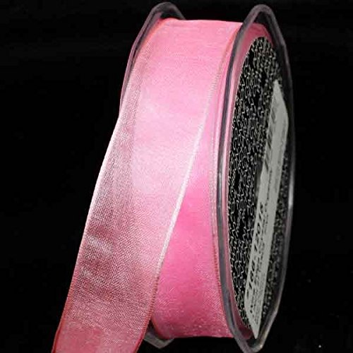 The Ribbon People Crystal Organdy Bright Pink Wired Craft Ribbon - 2 Inch x 27 Yards Bulk Spool for Gift Wrapping, Wedding Decorations, DIY Crafts & Party Favors