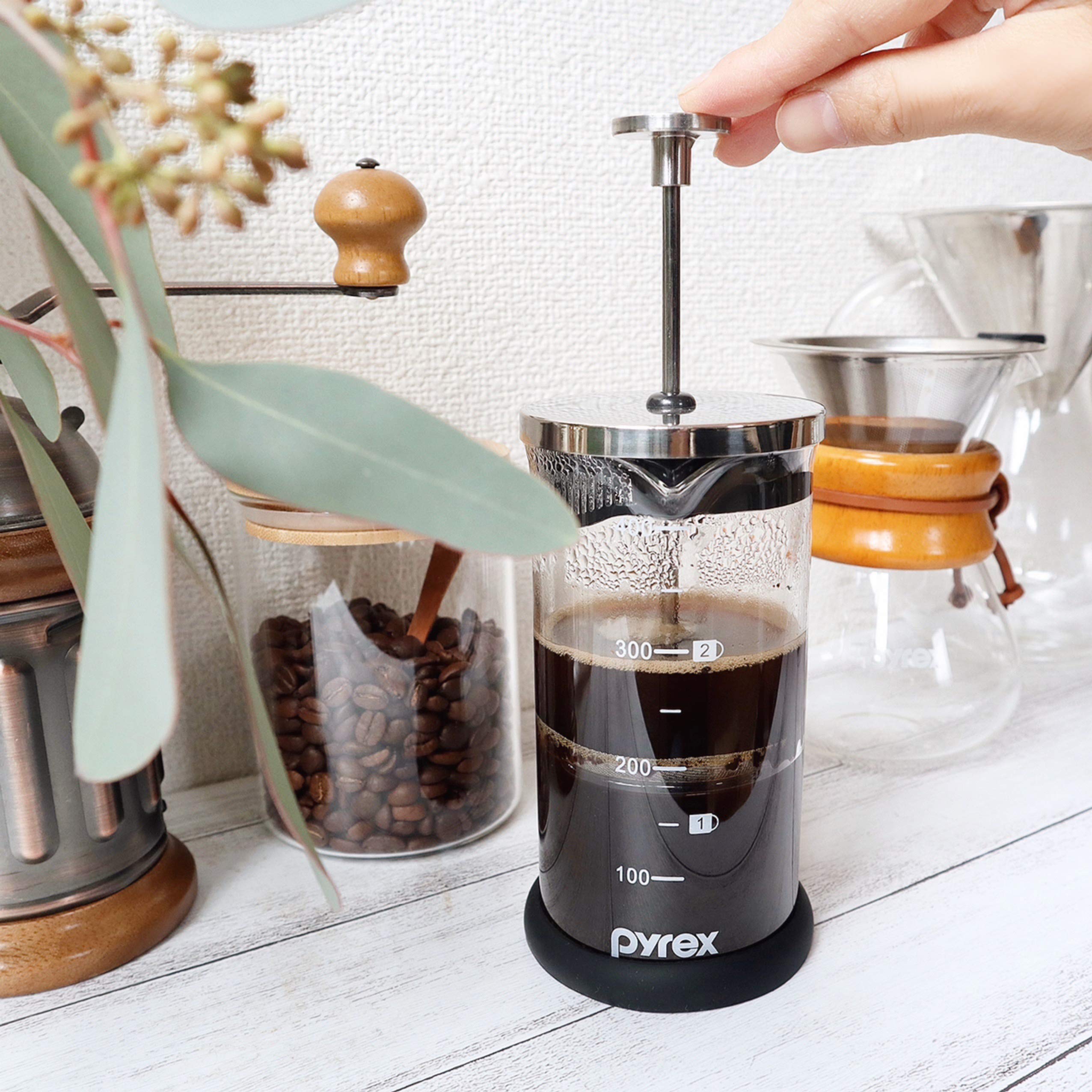 Pyrex CP-8538 13.5 oz (400 ml) Clear Glass Coffee Press - French Press for Home, Office & Camping Brewing