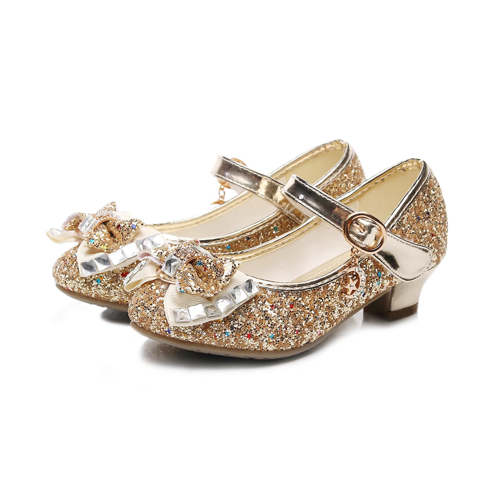 Sparkly Mary Jane Dress Shoes for Girls - Glitter Bow Princess Heels for Wedding, Party & Special Occasions - Toddler & Kid Flower Shoes for Dances, Pageants & Formal Events