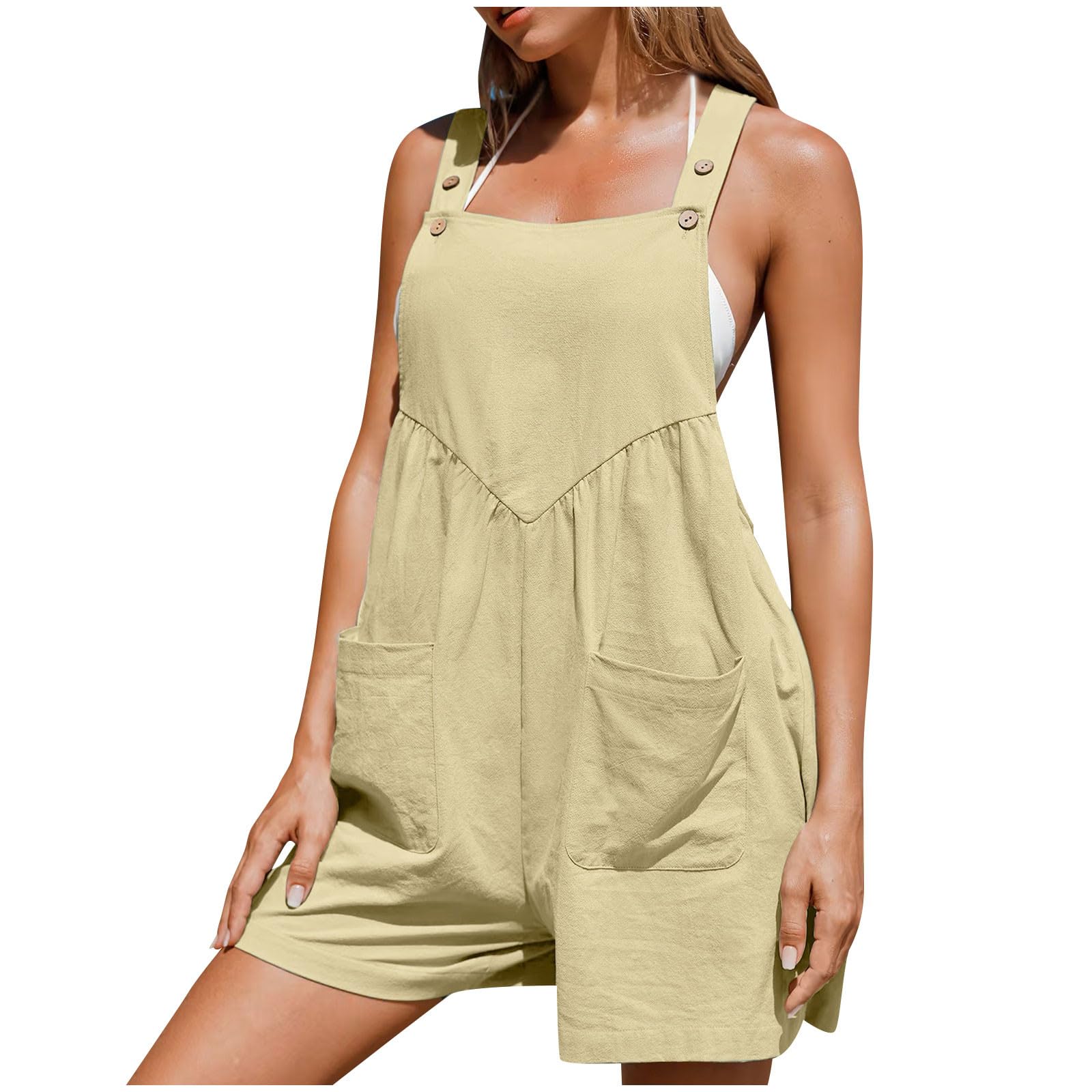 Women's Loose Fit Lounge Jumpsuit - Square Neck Button Up Romper for Yoga, Gym & Summer Casual Wear | Breathable Comfort Outfit for Home, Workout & Everyday Use