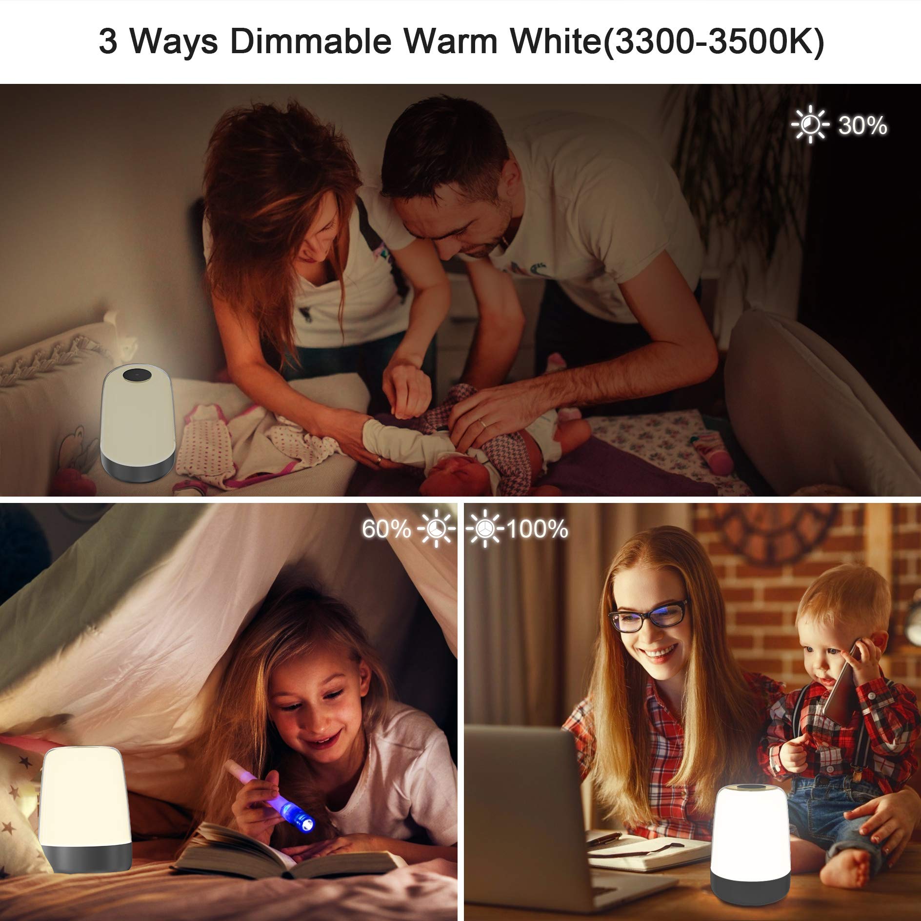 Winshine Sunrise Simulation Alarm Clock & Night Light - 3-Way Dimmable Warm White Bedside Lamp with RGB Ambient Lighting for Kids Bedrooms, Sleep Aid with Snooze Timer - Perfect for Nighttime Feedings, Reading & Relaxation