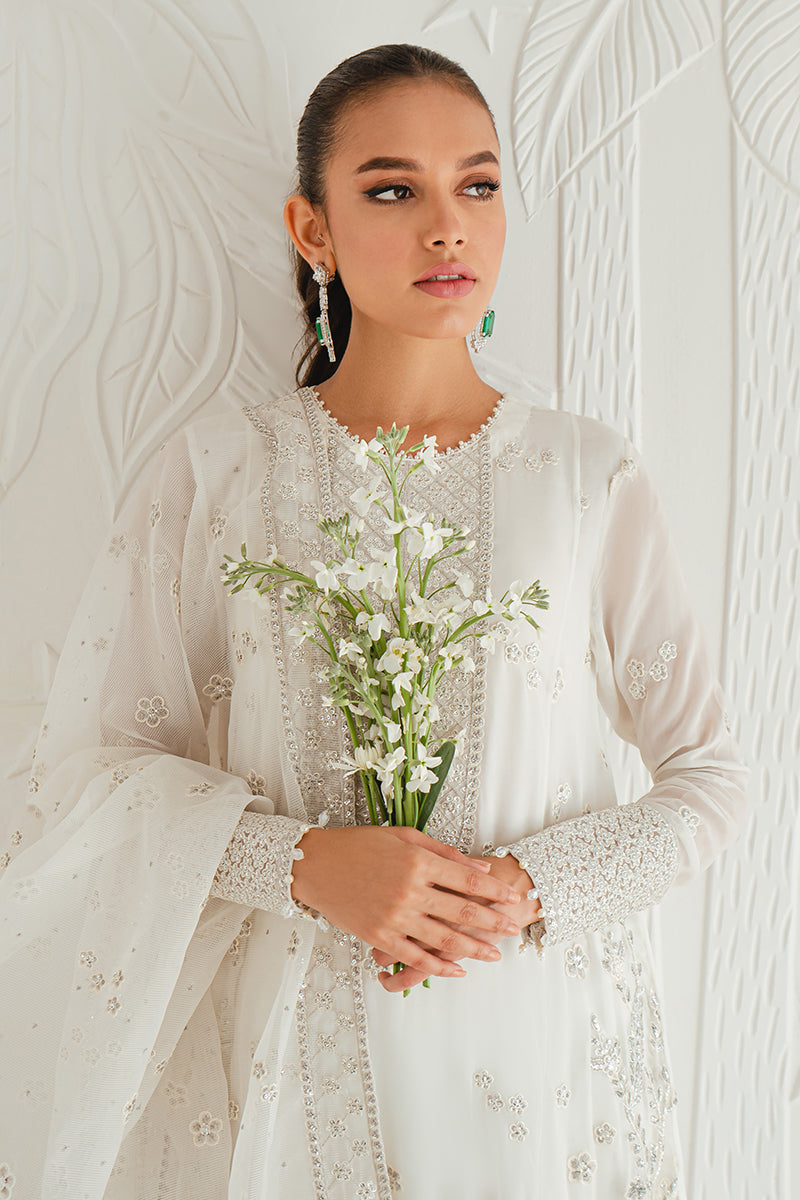 IVORY GLINT 4PC CHIFFON EMBROIDERED SUIT SET - Elegant Women's Formal Outfit for Weddings, Parties & Special Occasions
