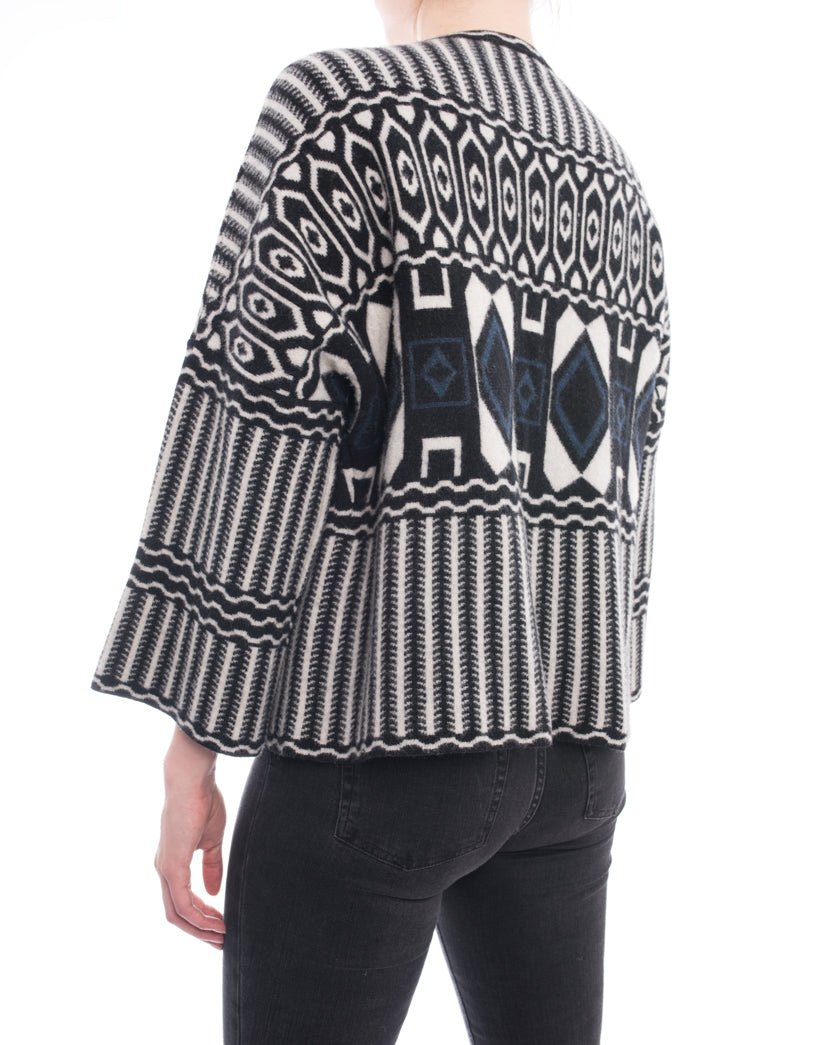 Chloe Pre Fall 2015 Wool Toggle Sweater - Black, Navy & White Striped Knit Pullover | Cozy Winter Fashion for Women, Office Wear & Casual Outfits