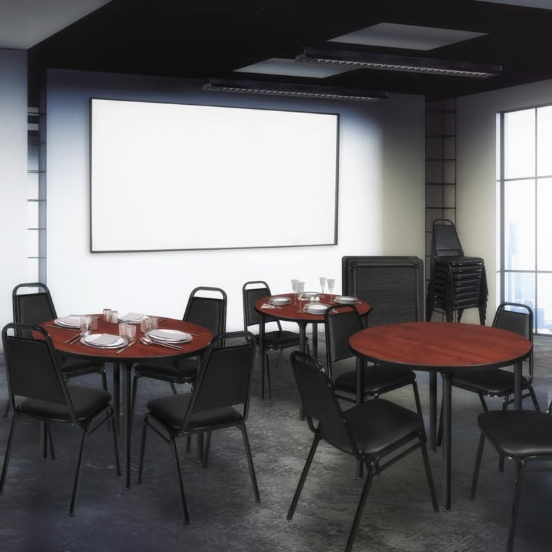 Regency Round Folding Breakroom Dining Table - Medium Size Cherry/Black Finish - Space-Saving Foldable Design for Office Cafeterias, Conference Rooms & Home Kitchens