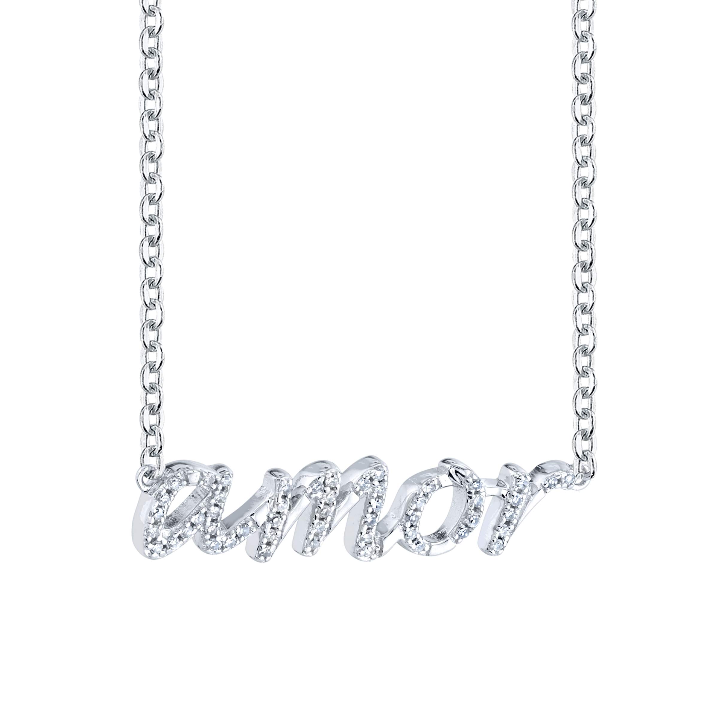 SERAFINA Diamond Name Charm Pendant Necklace - 925 Sterling Silver Personalized Name Necklace with Natural Diamonds - 16