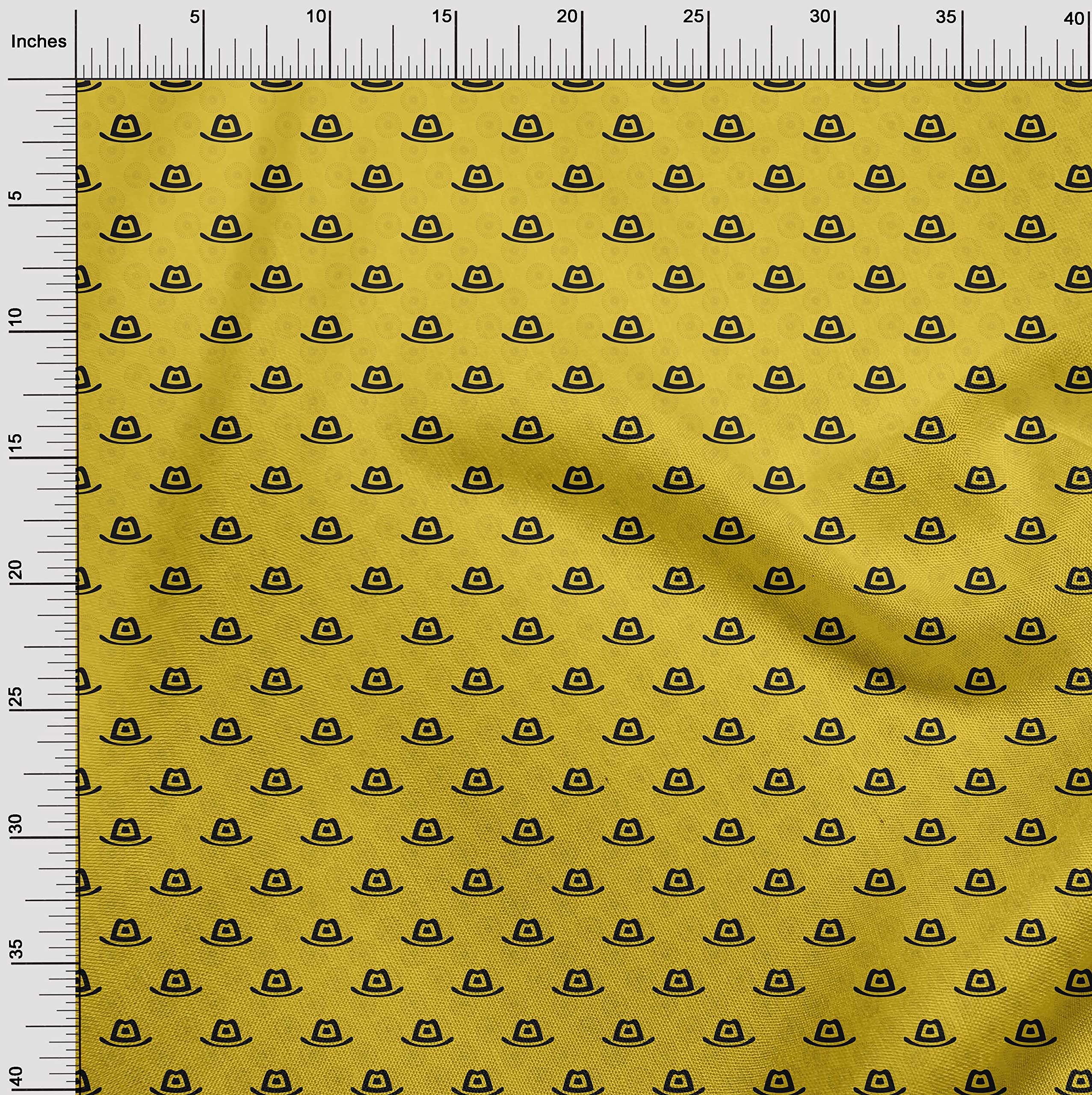 oneOone Rayon Yellow Fabric for Kids Cowboy Hat - 56 Inch Wide Printed DIY Sewing Material by The Yard - Perfect for Western Costumes, Dressmaking & Craft Projects