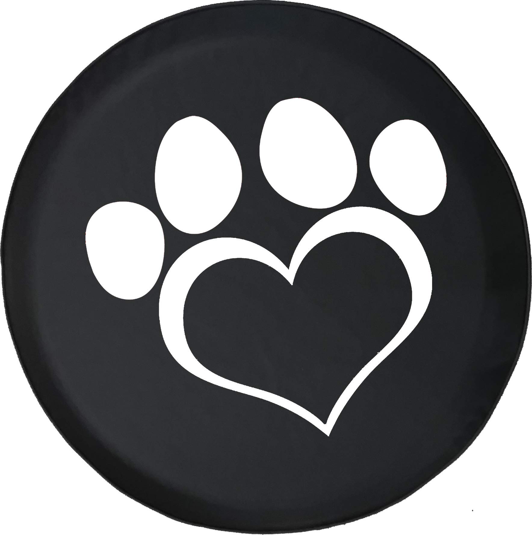 Universal 28 Inch Black Travel Trailer Tire Cover with Paw Print & Heart Design - Perfect for Dog Lovers, RV Camping & Outdoor Adventures