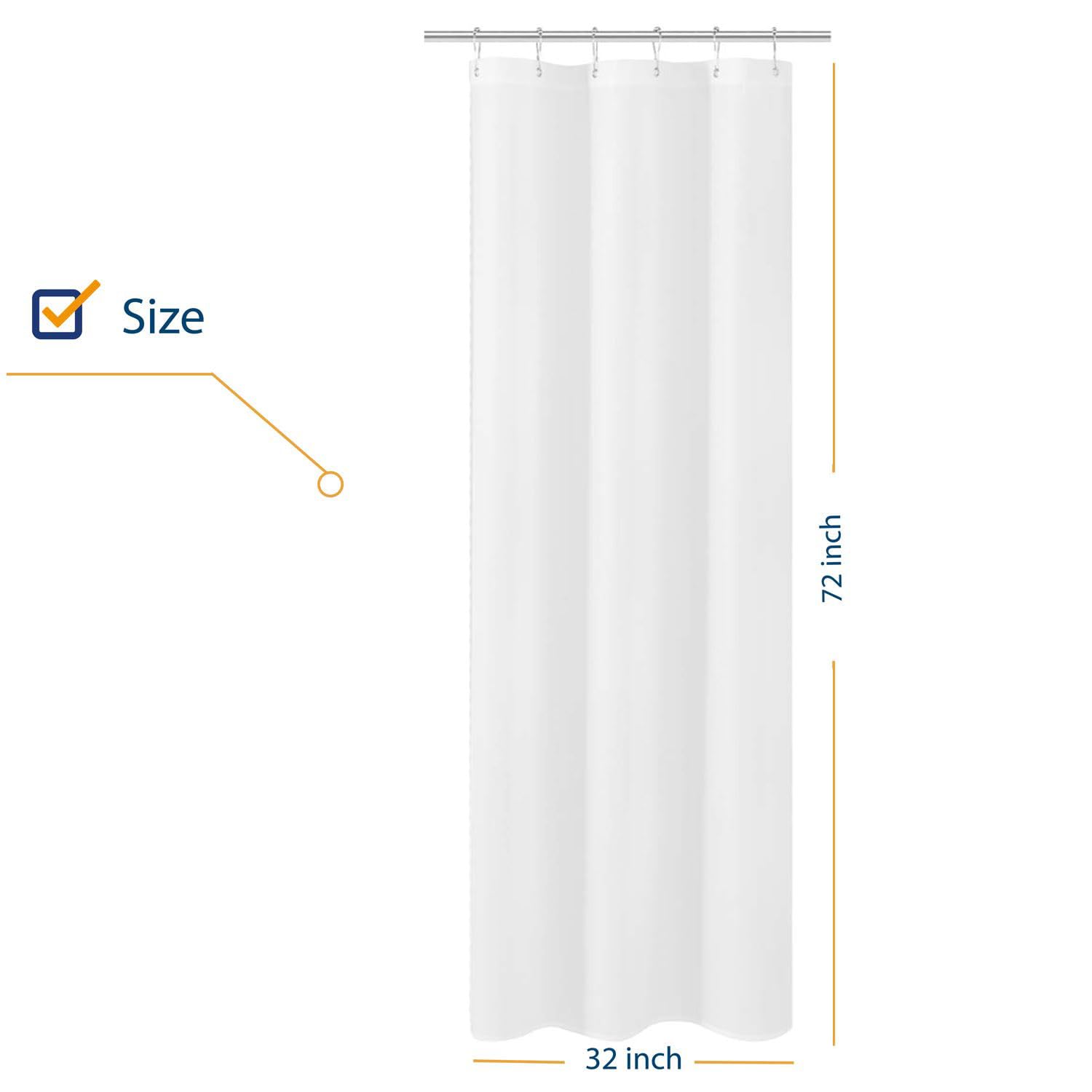N&Y HOME Small Stall Shower Curtain Liner - 32 x 72 Inch Narrow Size Fabric Bathroom Curtain - Hotel Quality, Washable & Water Repellent White Shower Curtain with Grommets - Perfect for Small Bathrooms, RVs, and Tight Spaces
