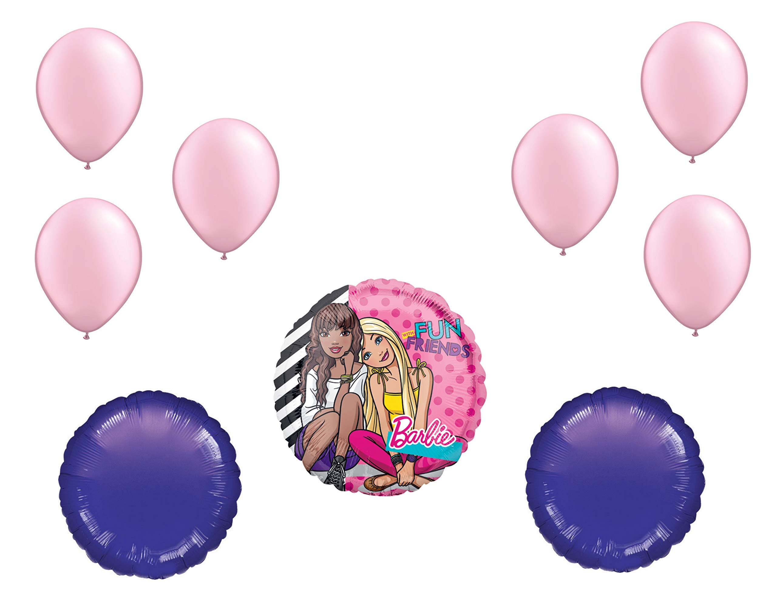 LOONBALLOON Standard Size Barbie & Friends Balloon Set - 9pc Value Pack (6 Latex Balloons + 2 Foil Balloons) | Cartoon Character Balloons for Kids Birthday Parties, Baby Showers & Themed Celebrations