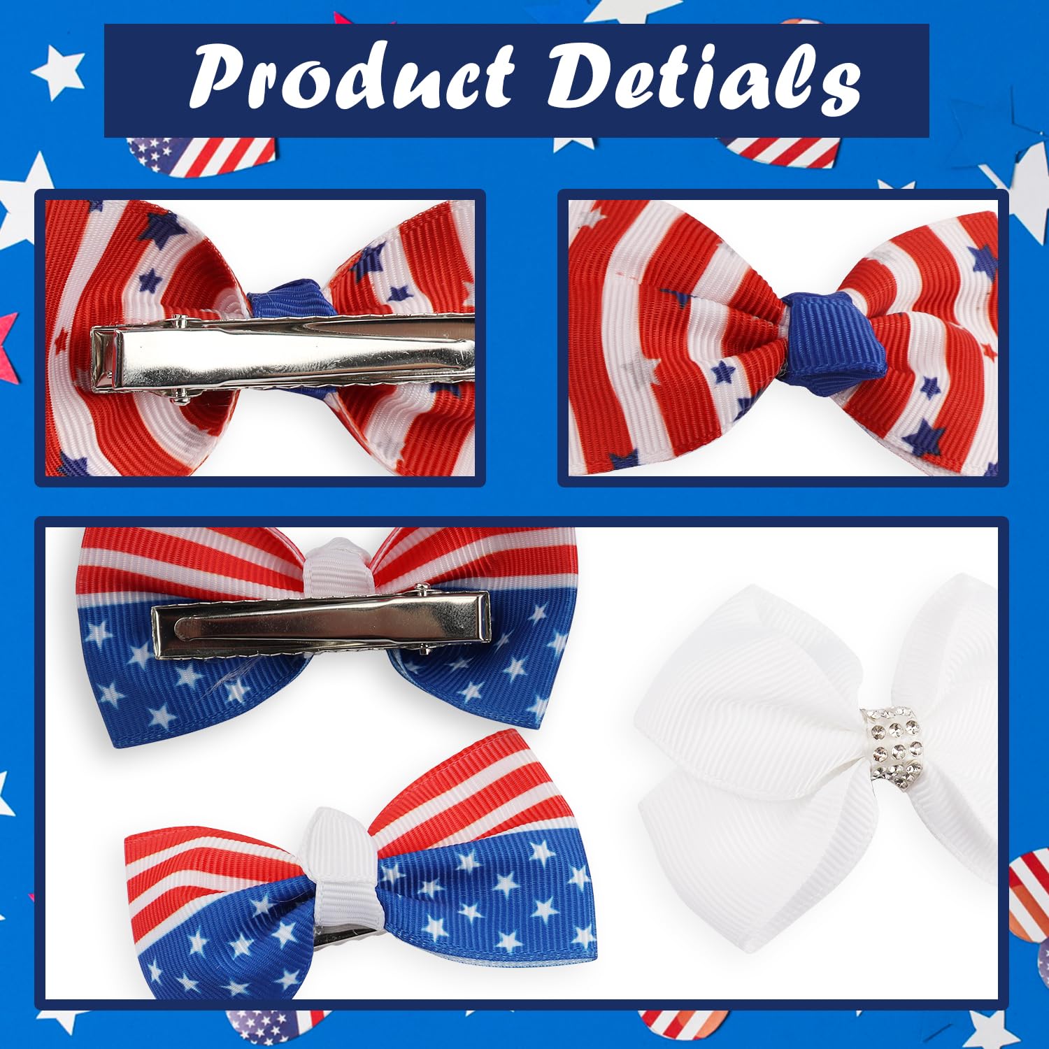 3Pcs American Flag Hair Bow Clips - Patriotic 4th of July Hair Accessories for Women & Girls, Stars and Stripes Alligator Hair Pins for Independence Day, Baby Shower, Parades & National Holidays