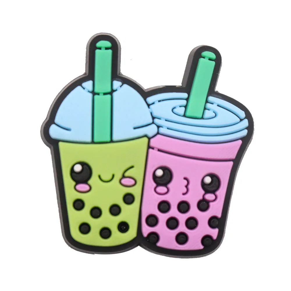 1PCS PVC Shoe Charms - Cute Bubble Tea Drink Rabbit Heart Sandals Decoration for Wristbands & Slippers | Fun Accessories for Kids, Girls Gift Ideas | Perfect for DIY Crafts, Party Favors & Fashion Styling