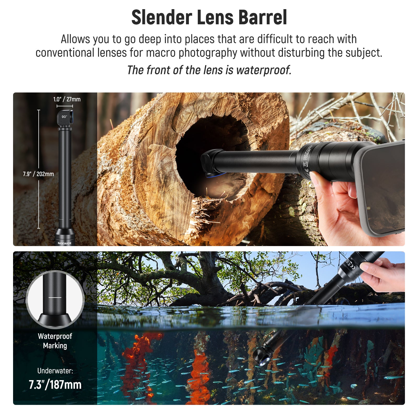 NEEWER LS 51 18mm 2x Macro Probe Lens with 17mm Thread - Professional Close-Up Photography for Jewelry, Electronics & Small Object Inspection