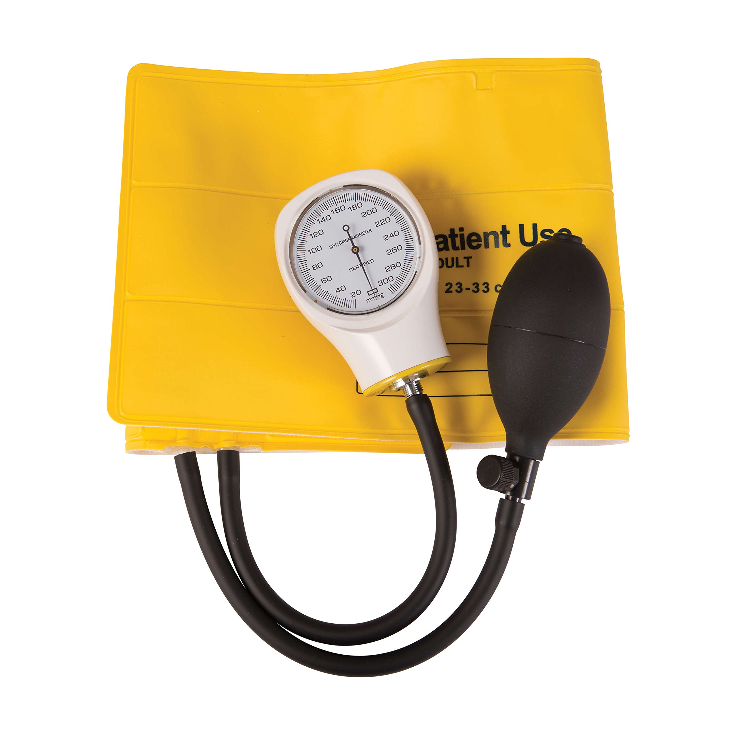 MABIS Disposable Arm Blood Pressure Cuff - Single Use Manual Sphygmomanometer for Adults (Box of 5, Yellow) | Ideal for Clinics, Hospitals & Home Health Monitoring