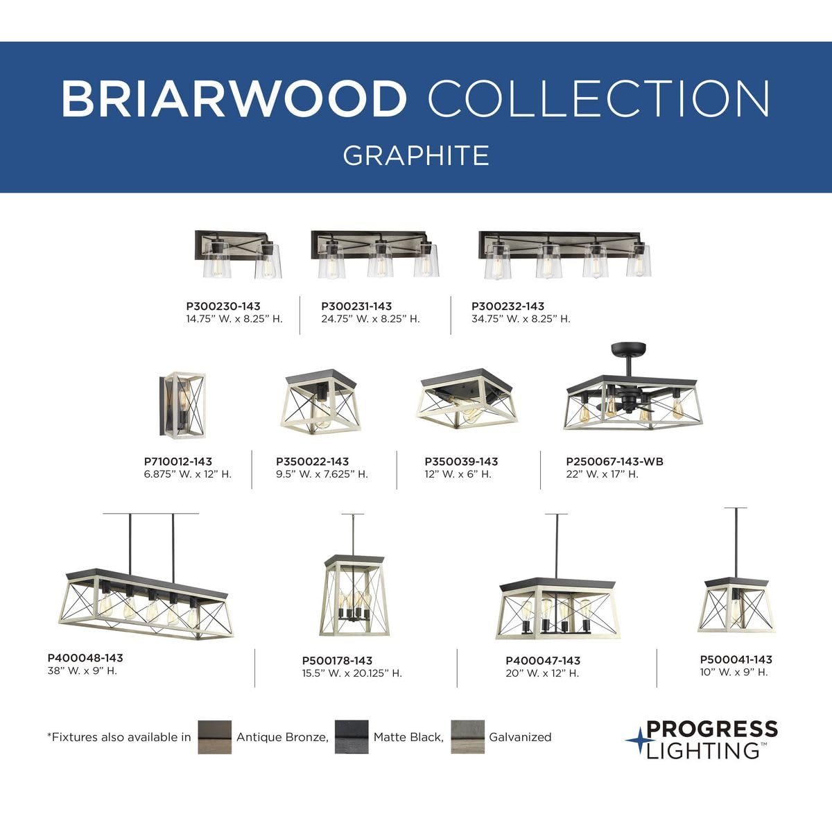 Progress Lighting Briarwood Collection 3-Light Clear Glass Coastal Bath Vanity Light in Graphite & Black - Perfect for Bathroom Vanity, Powder Room, and Coastal Style Home Decor
