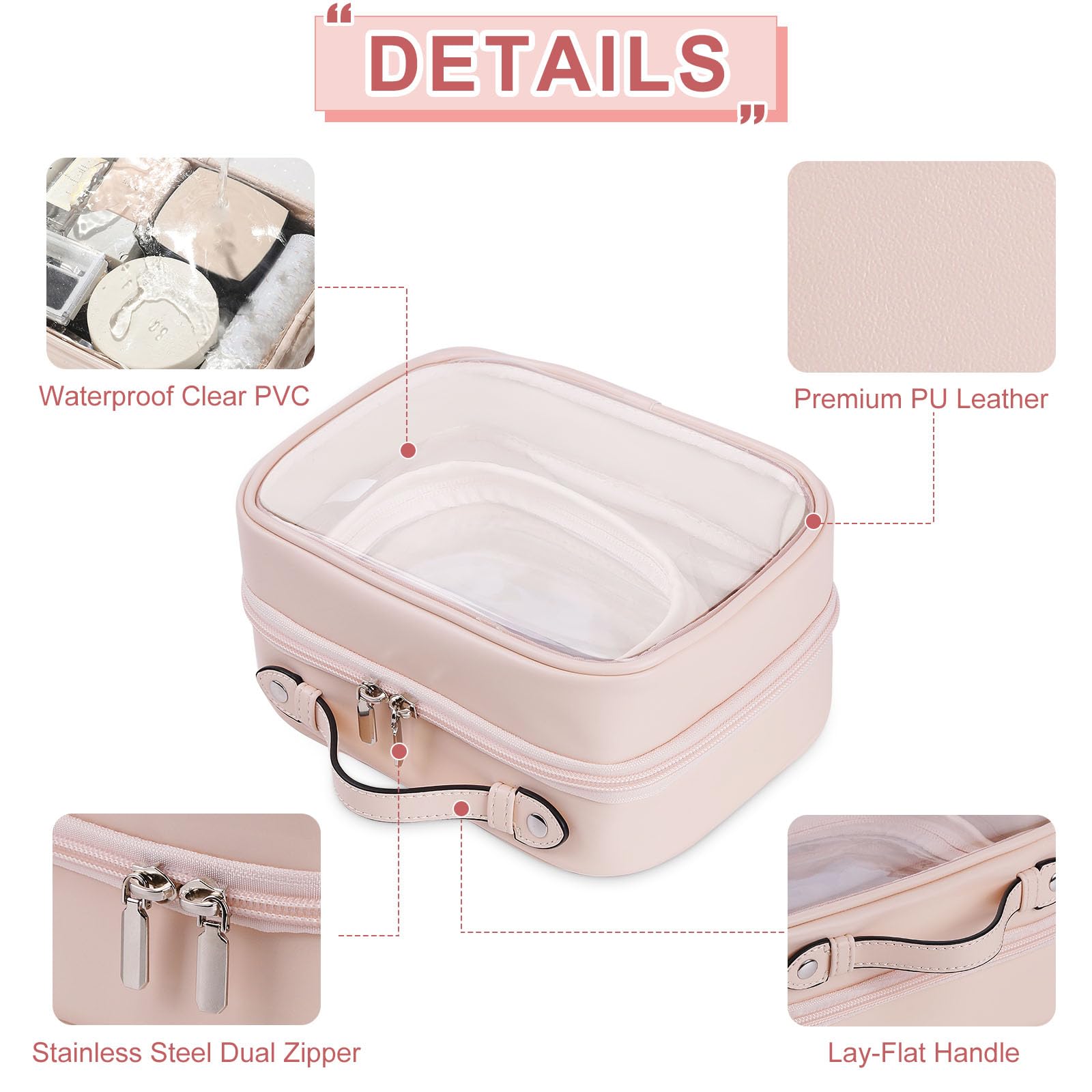Clear Travel Toiletry Bag with Zipper - 2 Layer Waterproof Cosmetic Organizer for Makeup & Essentials