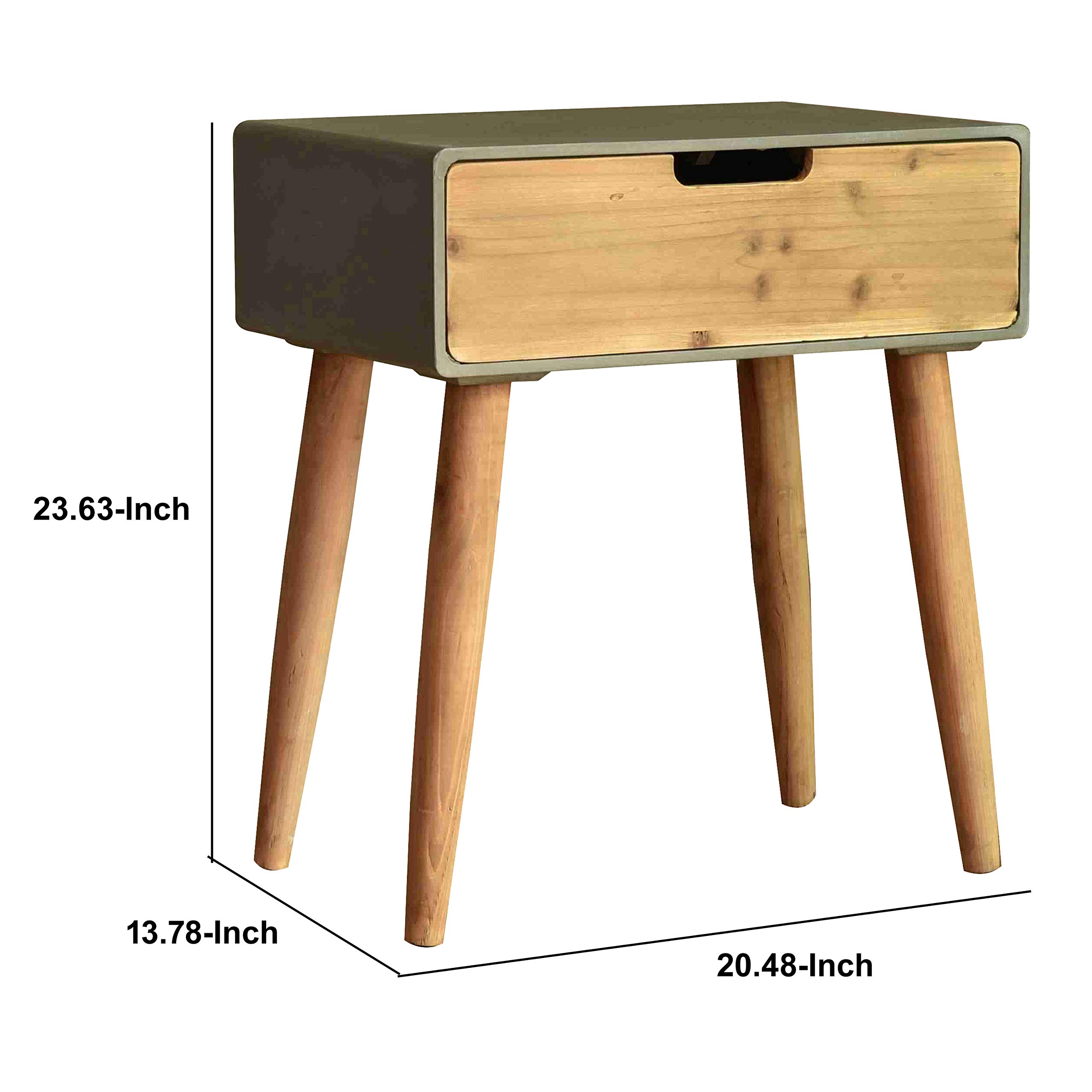 Benjara Wooden Side Table with Tapered Legs & Single Drawer - Gray & Brown End Table for Living Room, Bedroom, or Office - Modern Nightstand with Storage