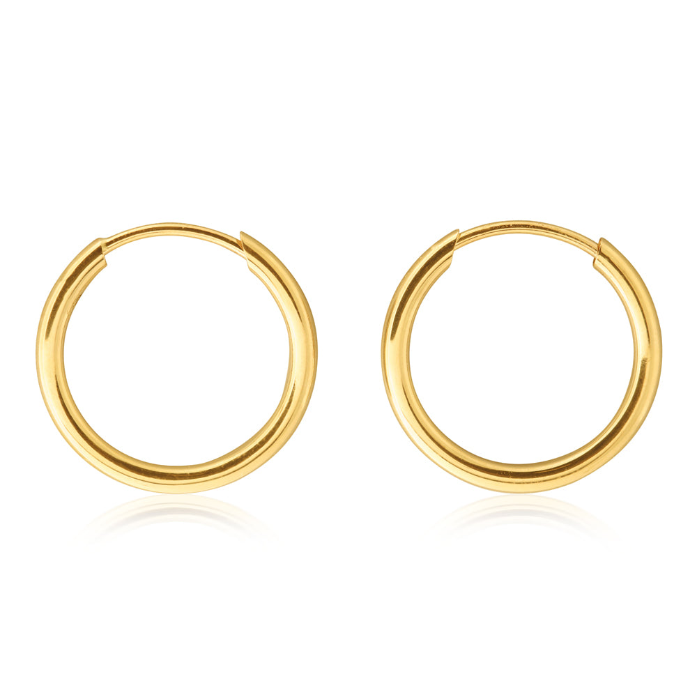 9ct Yellow Gold 13mm Plain Sleeper Hoop Earrings for Women - Hypoallergenic Comfort Sleep Earrings for Everyday Wear & Nighttime Use