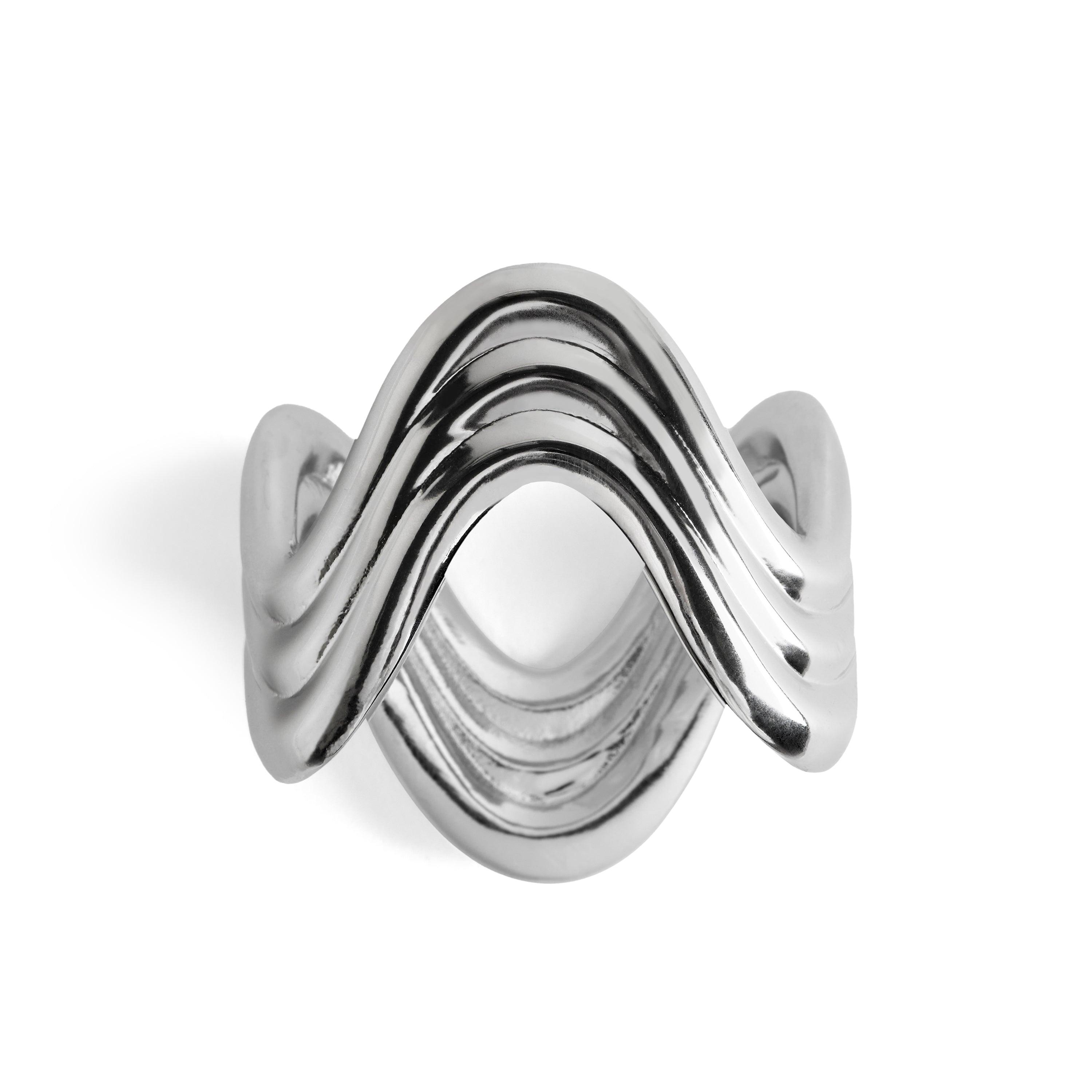 Elegant Platinum Ripple Napkin Rings Set of 4 - Perfect for Wedding, Dinner Party & Holiday Table Decor