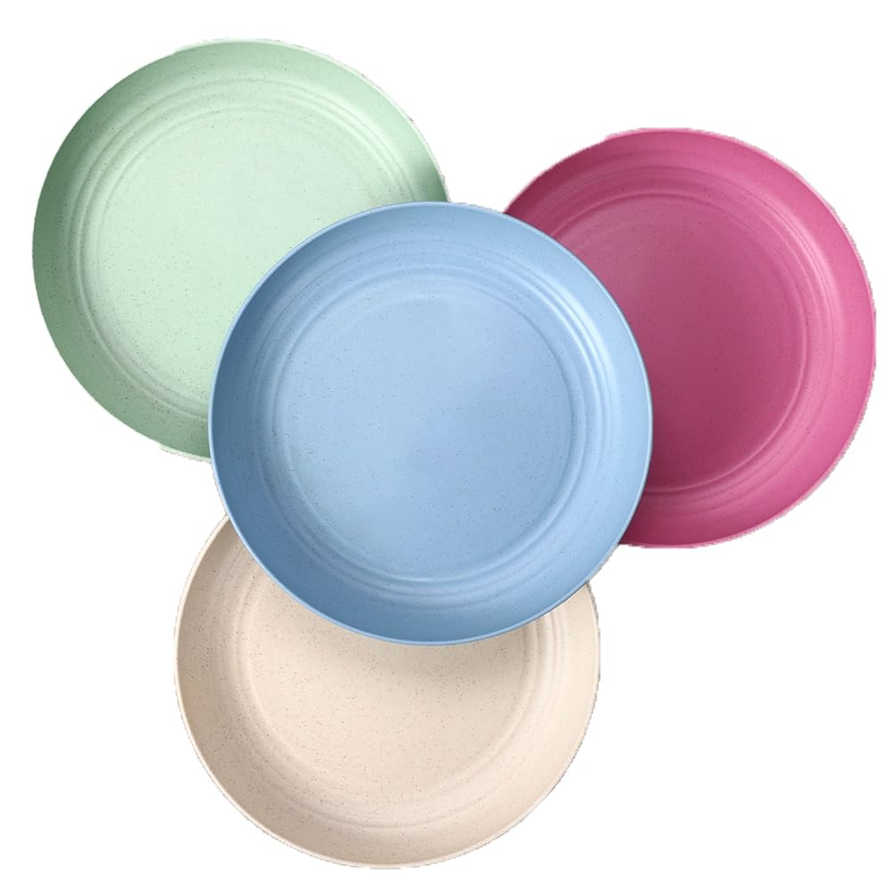 Eco-Friendly Wheat Straw Plates Set - 7.8 Inch Unbreakable Dinnerware, Microwave & Dishwasher Safe (4 Pack) - Perfect for Picnics, Camping, Parties & Everyday Use