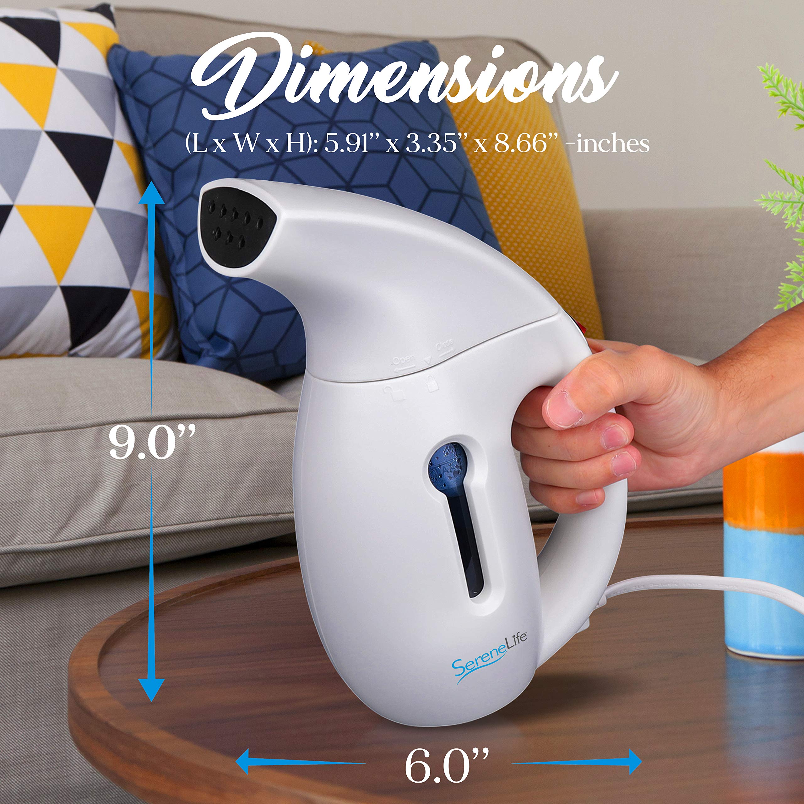SereneLife Portable Handheld Fabric Steamer - 180ml Compact Lightweight Travel Steamer for Clothes, Curtains & Furniture | Quick Wrinkle Remover | Perfect for Home, Travel & Office Use