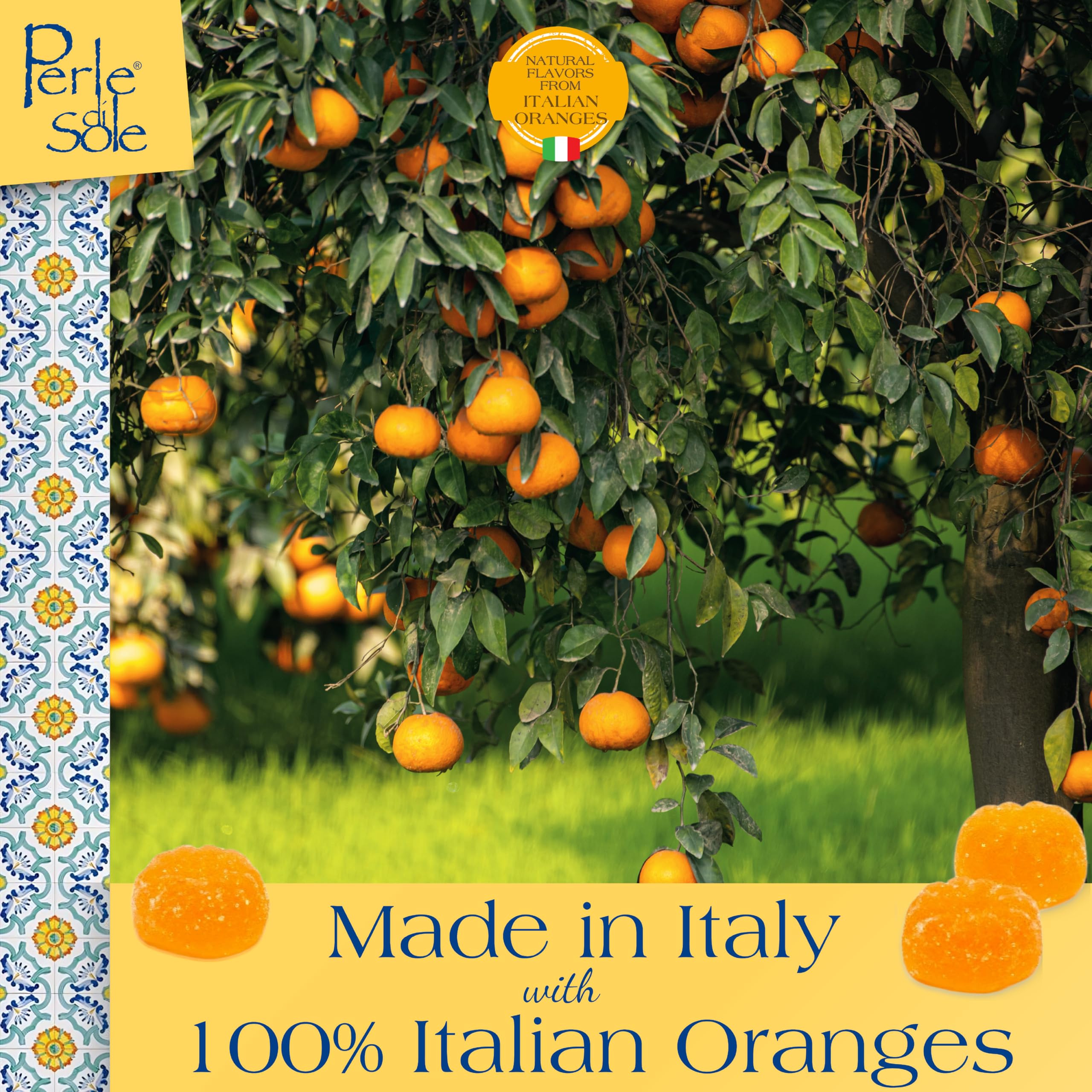 Perle di Sole Italian Fruit Jelly Candy - Orange & Lemon Soft Gummy Candy Individually Wrapped (12.35oz/350g) - Authentic Italian Gelee Treats for Parties, Gifts & Snacking