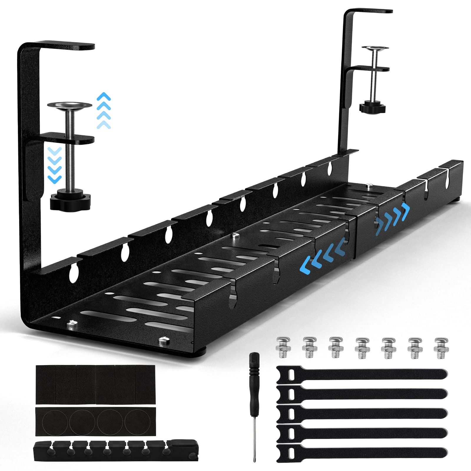 Shikha Under Desk Cable Management System - Adjustable Cable Organizer with Adhesive Holder Clips & Reusable Cable Ties - Stable Durable Wire Management Solution for Home Office, Gaming Setup & Workstation (Black)