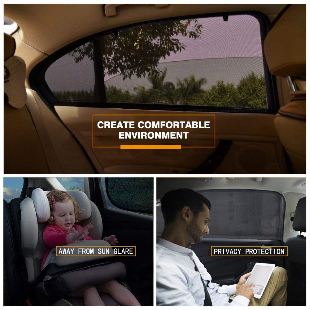 ANKIA 2 Pack Static Cling Car Window Shades for Front & Rear - UV Protection Polyester Mesh Sun Shades for Baby & Kids - Perfect for Road Trips, Summer Driving & Family Travel