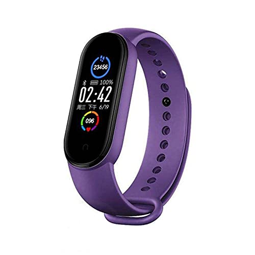 M5 Fitness Tracker Smart Watch for Men & Women - Heart Rate Monitor, Blood Pressure Tracking, Activity Tracker - Purple Sports Wristband for Running, Gym Workouts & Daily Health Monitoring