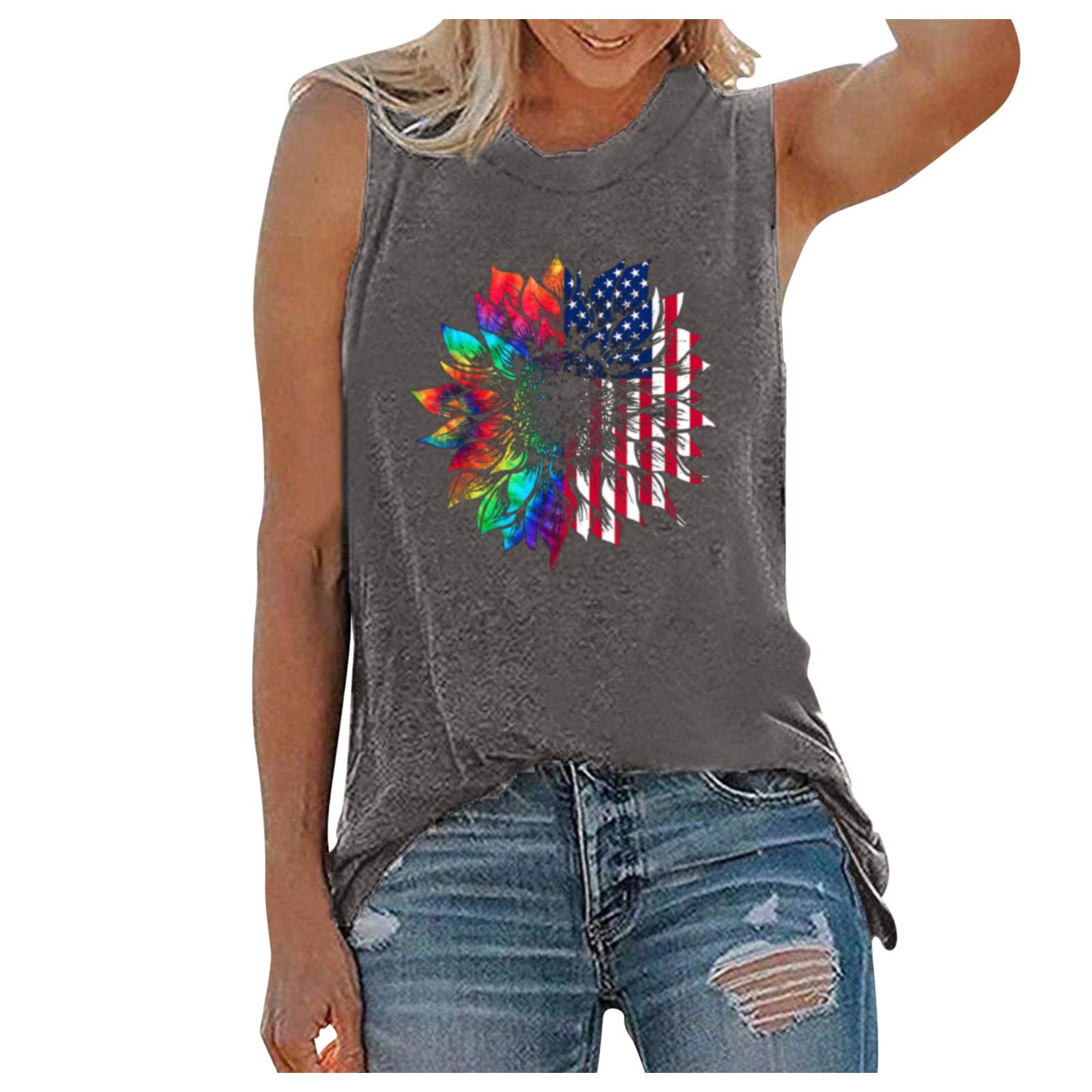 Sunflower Print Sleeveless O-Neck Tank Top for Women - Loose Fit Casual Crop Blouse, Summer Vest for Teens | Perfect for Beach, Music Festivals & Everyday Wear