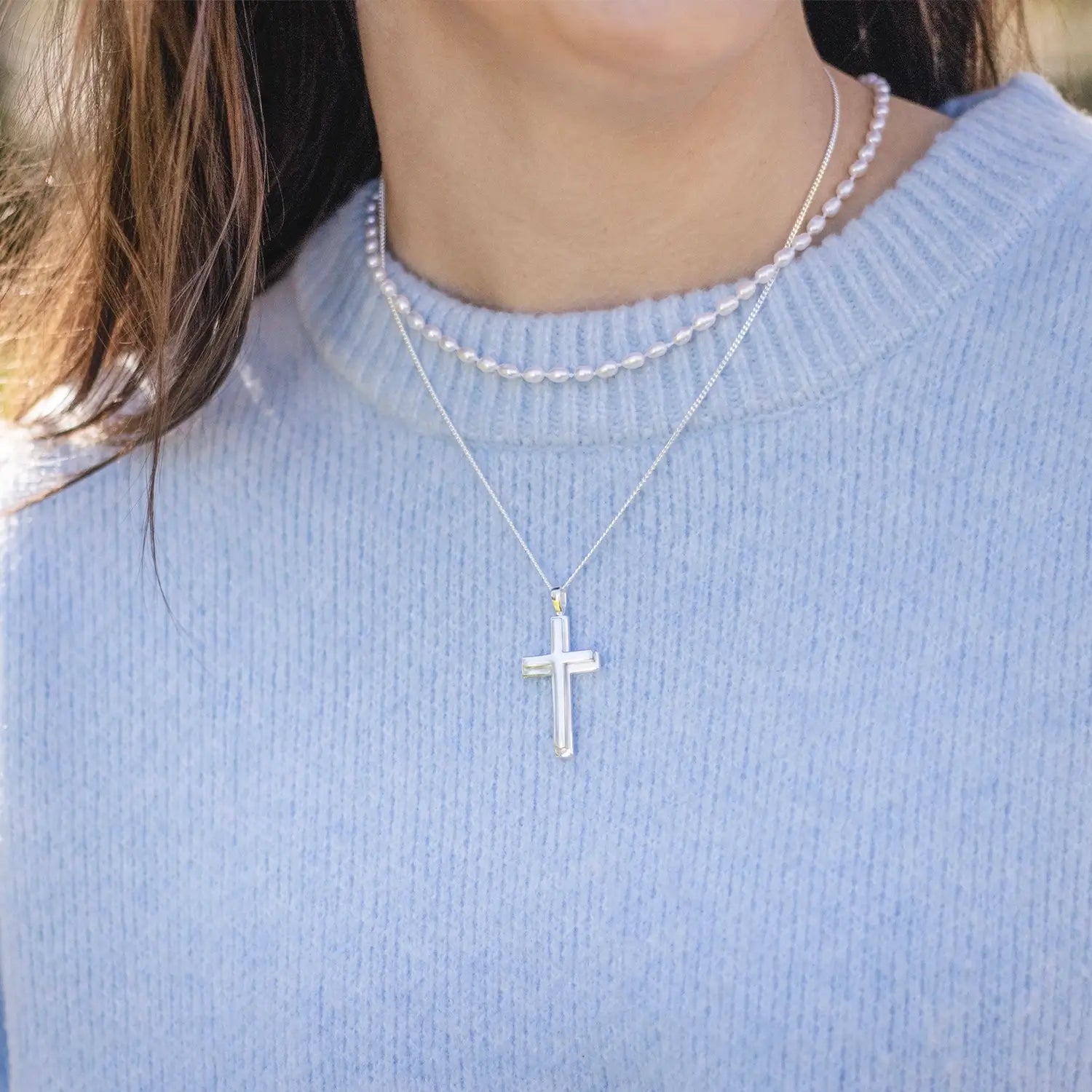 Sterling Silver Cross Pendant Necklace for Women - Religious Jewelry Gift for Baptism, First Communion & Everyday Wear