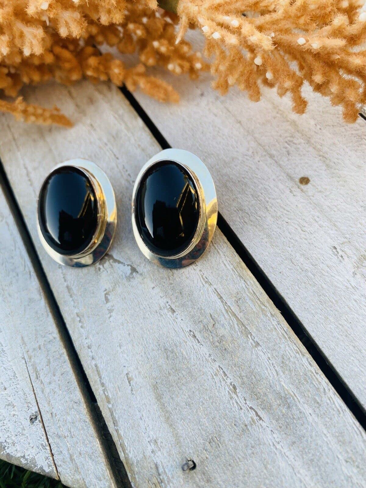Authentic Vintage Navajo Sterling Silver & Black Onyx Post Earrings - Handmade Native American Jewelry for Women - Perfect for Weddings, Parties & Everyday Wear
