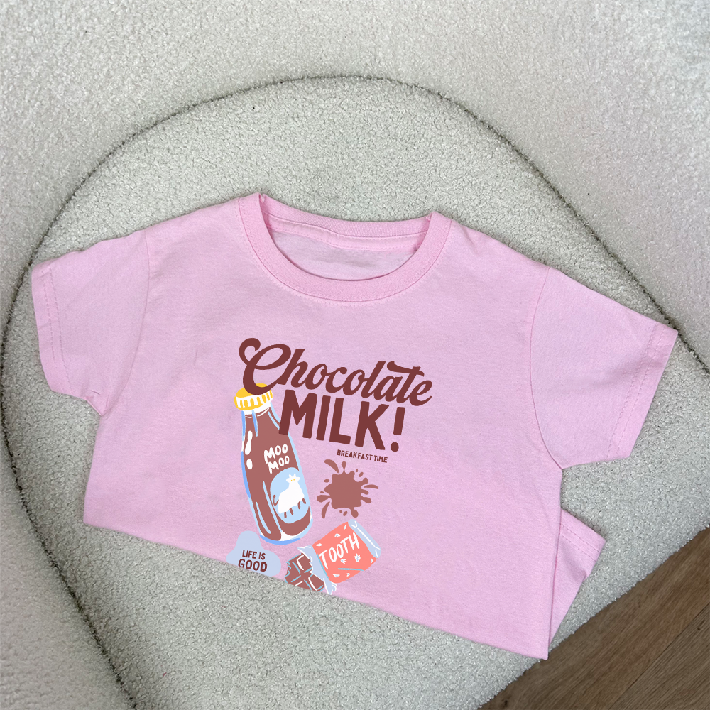 Chocolate Milk Graphic Kids T-Shirt - Cute Cartoon Print Cotton Tee for Boys & Girls - Perfect for School, Playdates & Family Outings
