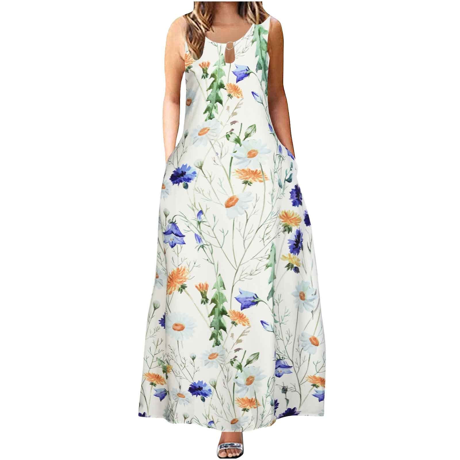 Plus Size Summer Dresses for Women - Comfortable Sleeveless Round Neck Retro Swing Dress with Pockets | Perfect for Beach Vacation, Casual Outings & Summer Parties