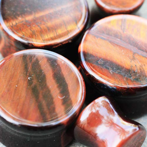Natural Red Tiger Eye Stone Saddle Plug Earrings for Men & Women - Healing Crystal Jewelry for Stretching, Piercing & Everyday Wear - Boho Chic Style for Parties, Work & Spiritual Healing