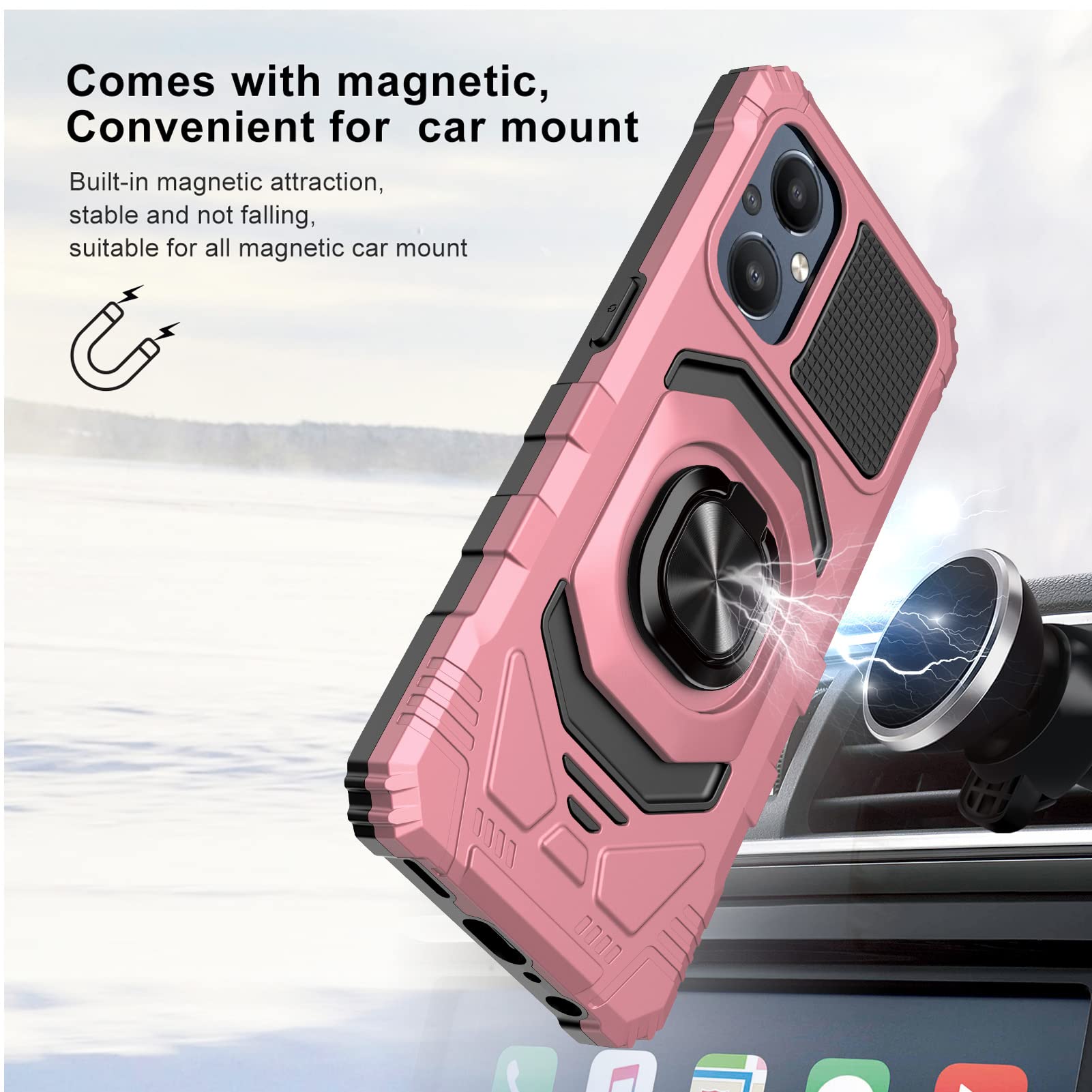 Ailiber OnePlus Nord N20 5G Case with Screen Protector & Magnetic Ring Kickstand - Heavy Duty Shockproof Protective Phone Cover for OnePlus Nord N20 5G (Rose Gold) - Perfect for Car Mounting, Outdoor Activities & Daily Use