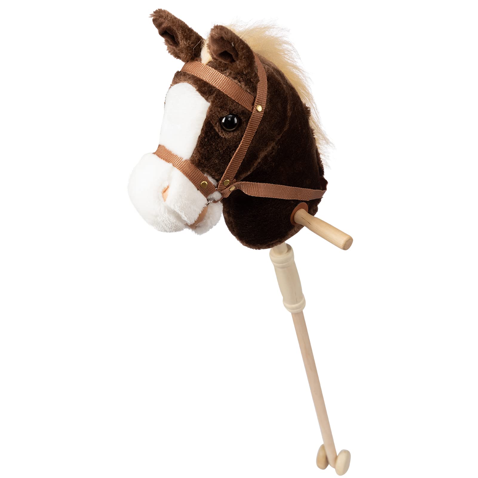 Handcrafted Stick Horse Plush Toy with Wood Wheels & Real Neighing Sounds - 36 Inch Plush Hobby Horse for Kids & Toddlers (AA Batteries Required) - Perfect for Imaginative Play, Birthday Gifts & Outdoor Activities