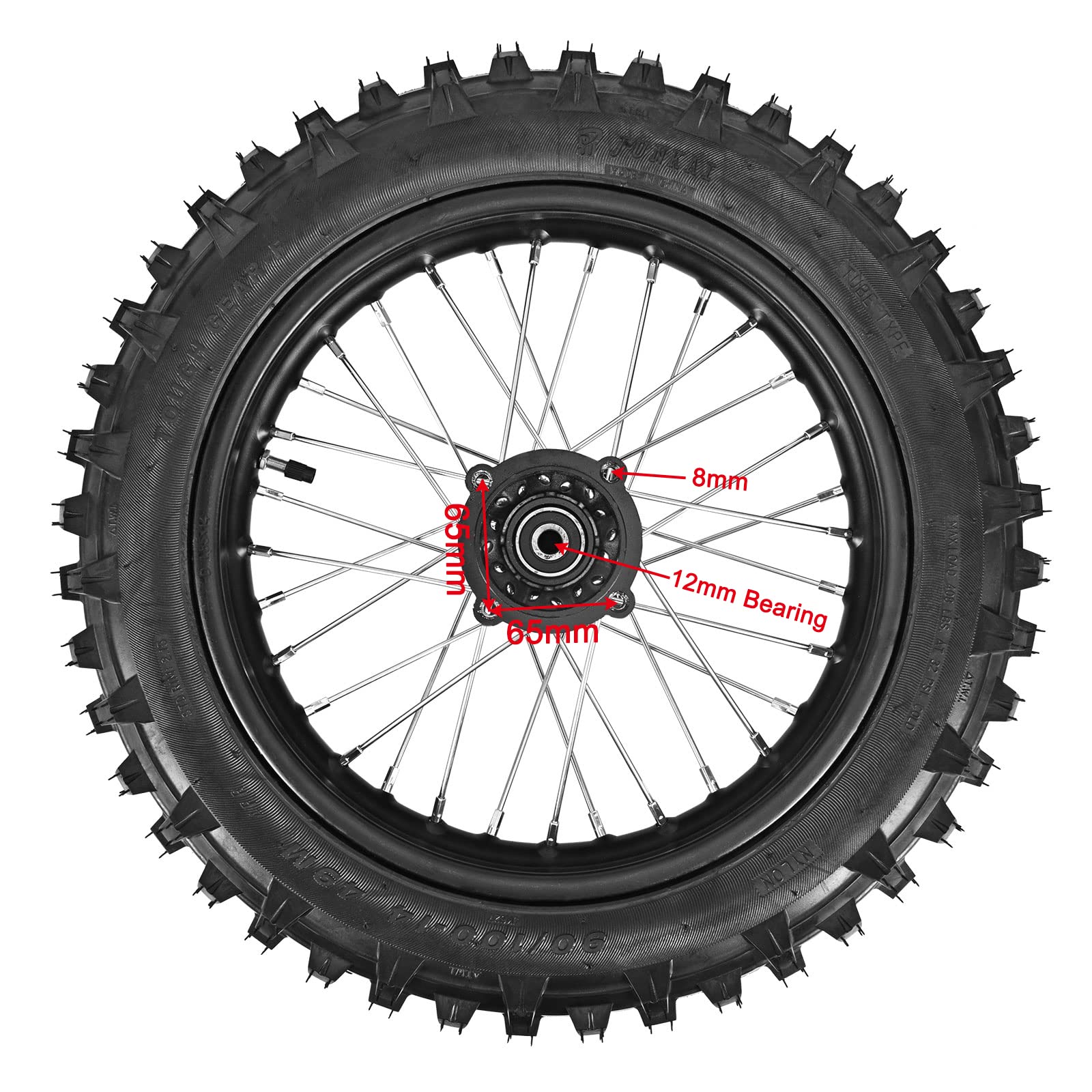 90/100-14 Rear Wheel Tire & Rim with Inner Tube & 12mm Bearing Assembly for Dirt Pit Bike - Perfect for Off-Road Racing & Trail Riding