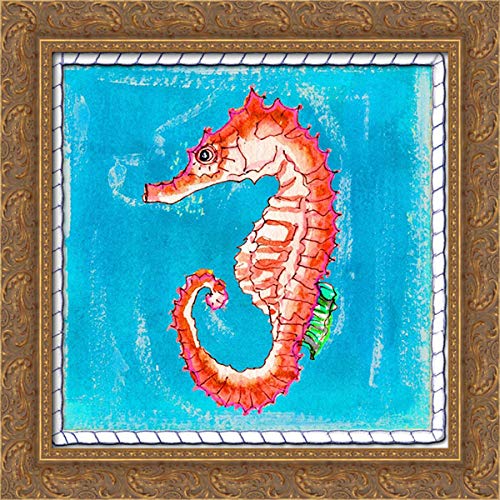Ormsby Anne 20x20 Gold Ornate Framed Canvas Art Print - Beach Seahorse Wall Decor for Living Room, Bedroom & Office