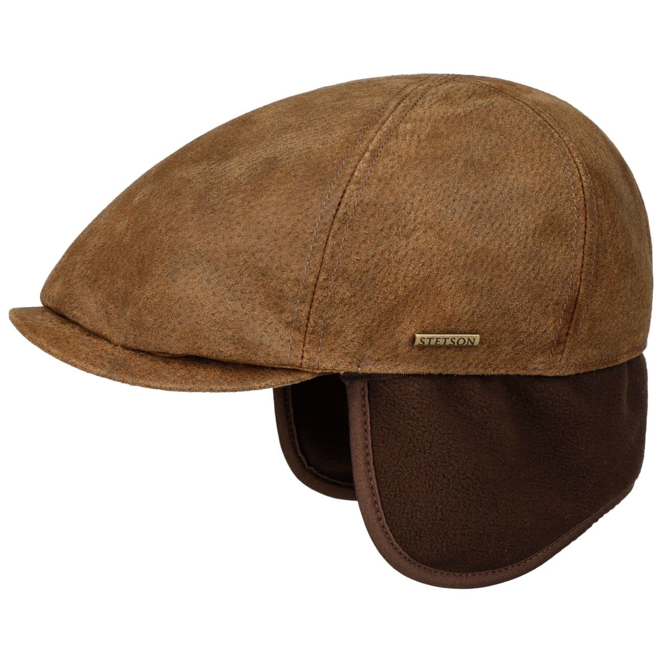 Stetson Pigskin Flat Cap with Ear Flaps - Warm Winter Hat for Men, Outdoor Hunting & Casual Wear