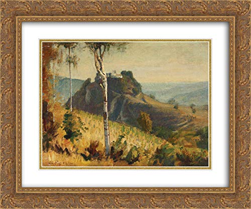 Stefan Popescu Landscape With Stronghold Art Print - 24x20 Inch Gold Ornate Framed Wall Decor with Double Matting | Perfect for Living Room, Bedroom & Office Decor