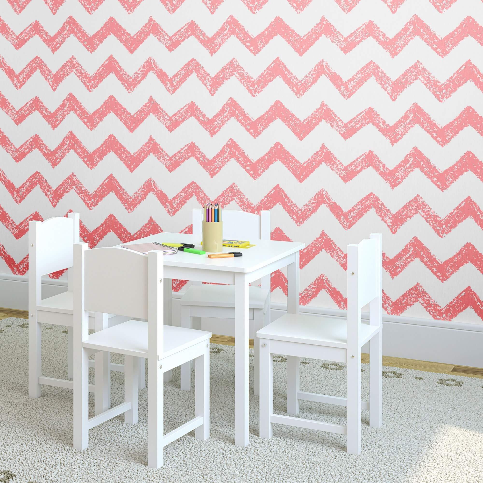 Red and White Chevron Geometric Peel and Stick Removable Wallpaper - Self-Adhesive Decorative Wall Covering for Bedroom, Living Room, Nursery & Office Decor - 360b